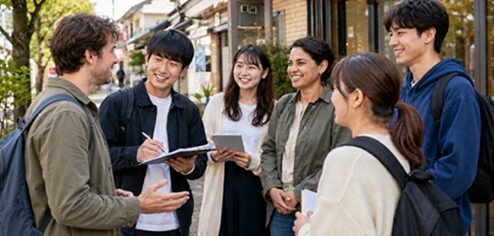 さまざまな背景をもつ学生が交流しながら学ぶ様子